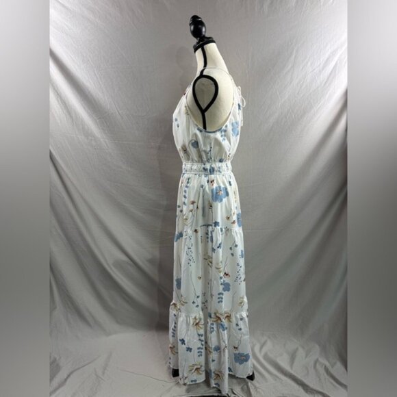 Floral Print Halter Neck Cinched Waist Dress White - Picture 5 of 6